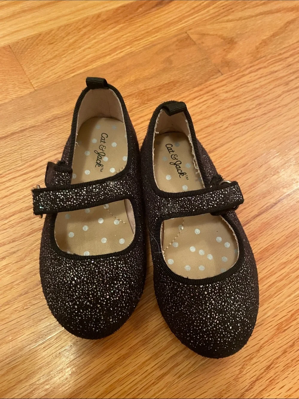 Cat & Jack Black Glitter Mary Janes with Bow